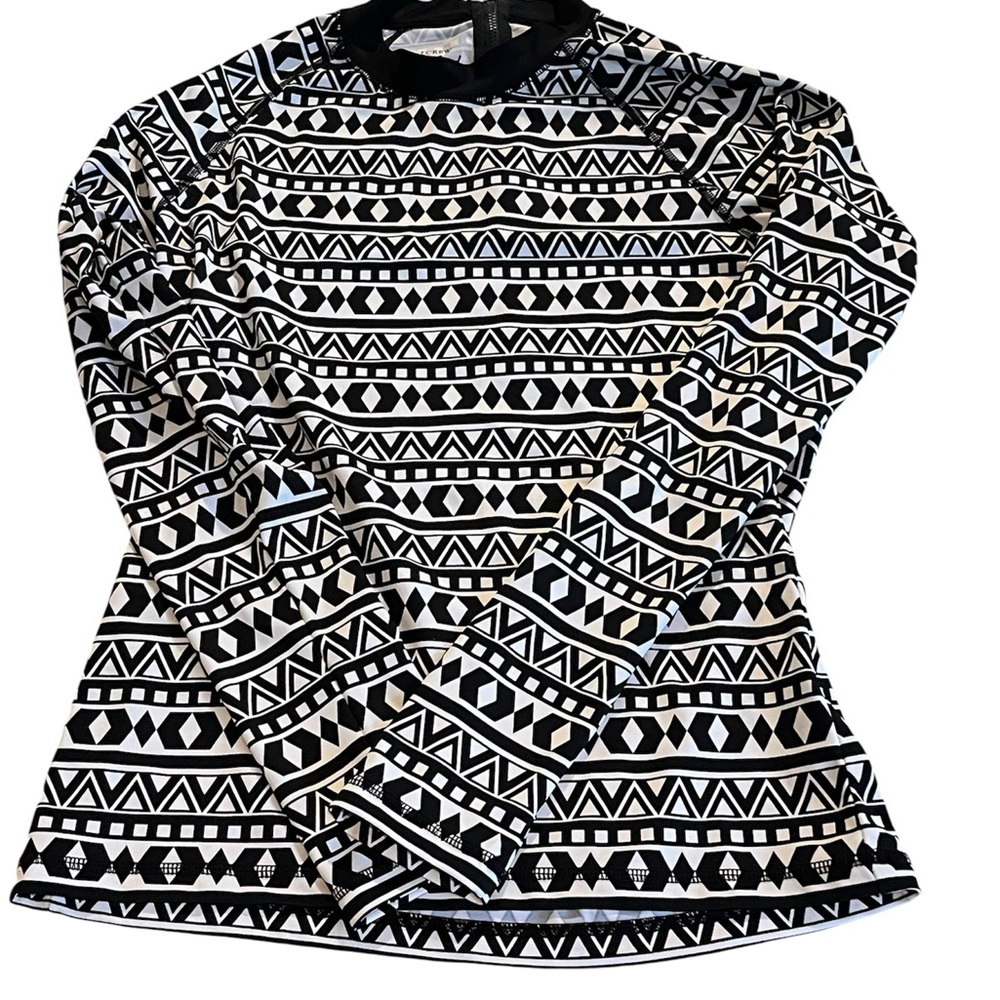 J. Crew Black and White Girls Graphic Rash Guard, Size Large